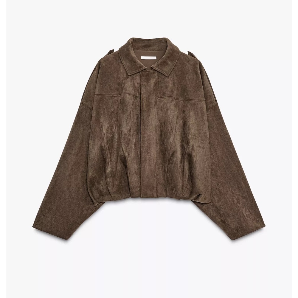Zara Faux Suede Viral Bomber Jacket Brown S